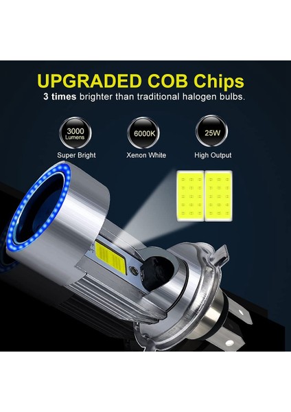 H4 25W 3000LM Süper Parlak 6000K Ampul Motosiklet LED Far - Gri (Yurt Dışından)