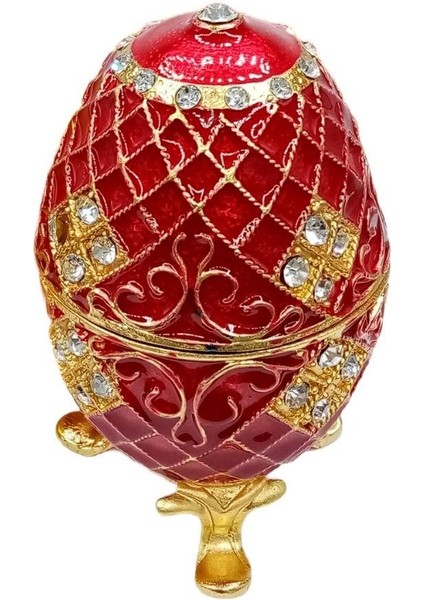 Faberge Yumurta Swarovski Taşlı Lüks Mücevher Kutusu Kırmızı 10CM