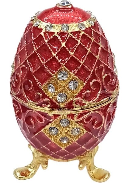 Faberge Yumurta Swarovski Taşlı Lüks Mücevher Kutusu Kırmızı 10CM fiyatları