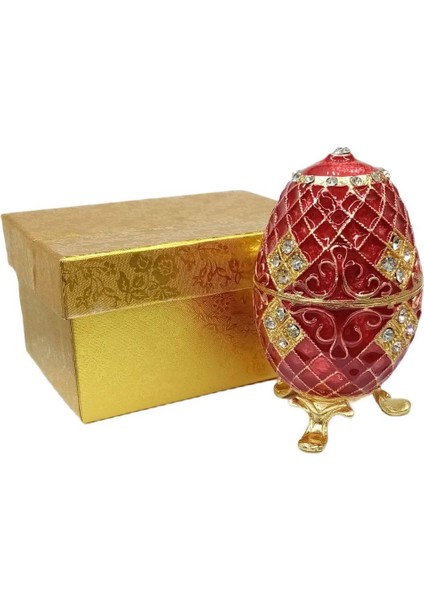 Faberge Yumurta Swarovski Taşlı Lüks Mücevher Kutusu Kırmızı 10CM modelleri