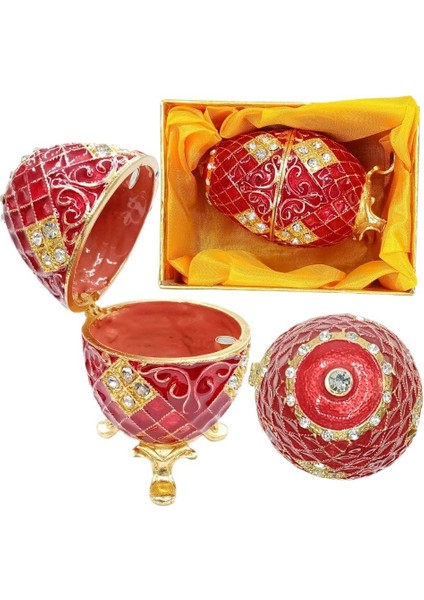 Faberge Yumurta Swarovski Taşlı Lüks Mücevher Kutusu Kırmızı 10CM fırsatları
