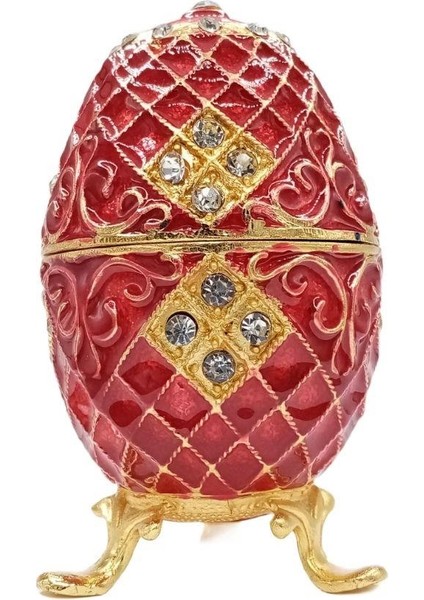 Faberge Yumurta Swarovski Taşlı Lüks Mücevher Kutusu Kırmızı 10CM indirimleri