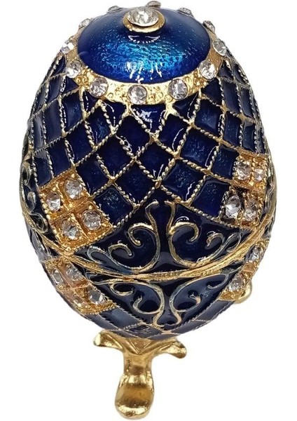Faberge Yumurta Swarovski Taşlı Lüks Mücevher Kutusu Mavi 10CM