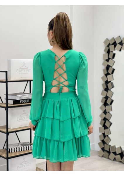 Şifon Krep Kumaş Sırt Detaylı Elbise - Mint Yeşil indirimleri