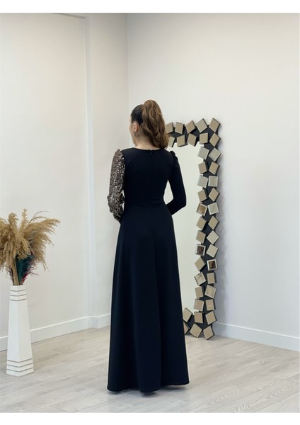 Krep Kumaş Payet Detaylı Elbise - Bronz indirimleri