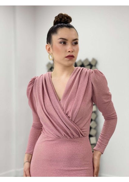Simli Kalem Elbise - Pudra fırsatları