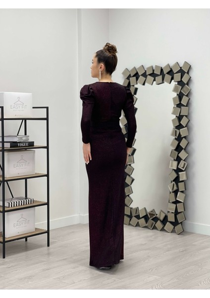 Kruvaze Yaka Kemer Detaylı Elbise - Bordo indirimleri