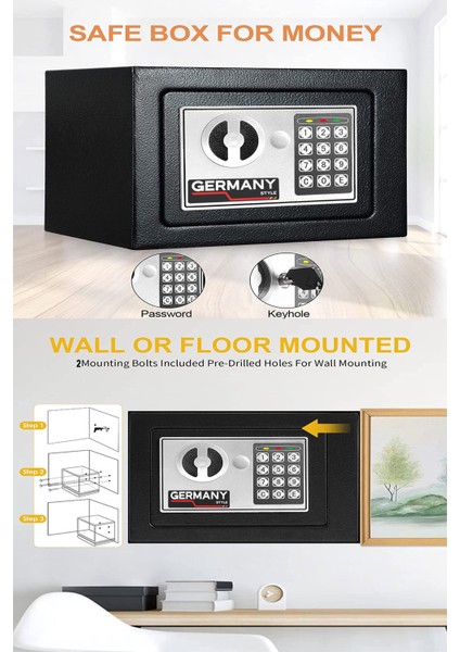 Çelik Para Kasası Oteller Için Para Kasaları 3 mm Elektronik Şifreli Para Kasası