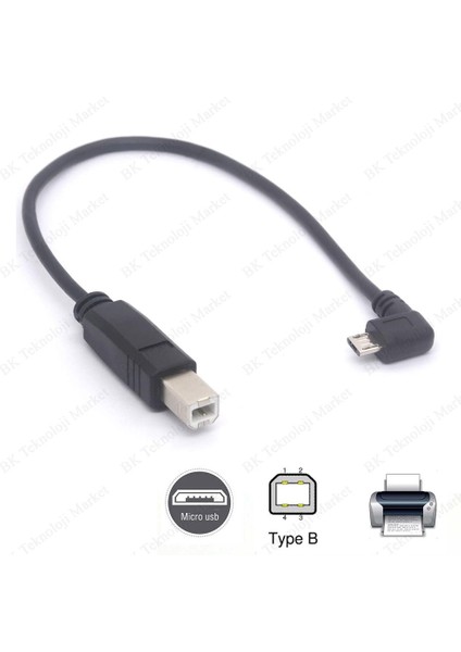 BK Teknoloji 90 Derece Açılı Micro USB Standart Usb-B Tipi Yazıcı Sabit Disk Kablosu