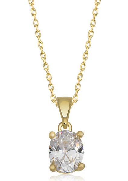 Gümüş Oval Zirkon Taşlı Kadın Kolye