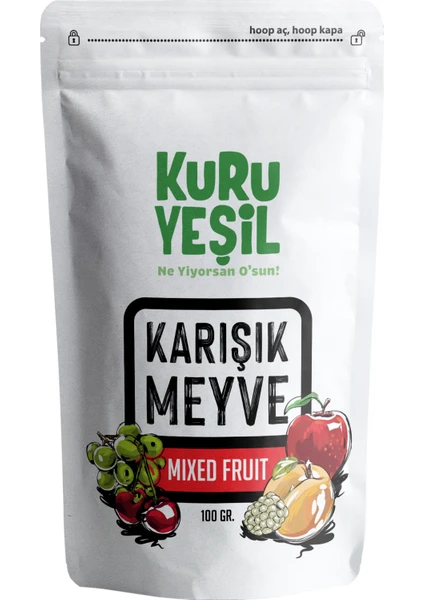 Kuru Yeşil Dried Fruit - Karışık Meyve Kurusu - Dried Fig - Dried Apricot - Apple - Cherry - Mulberry - 100gr