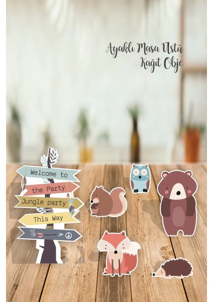 Wild Jungle Party Ayaklı Pano Seti Kağıt Figürler Vahşi Hayvanlar Parti Seti