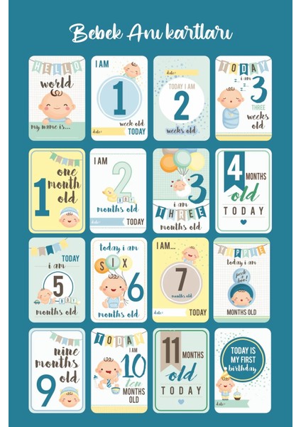 Erkek Bebek 16 'lı Anı Kartları ( Babyboy Lovely )