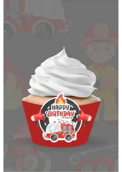 Itfaiye Temalı Cupcake Sargısı 8'li