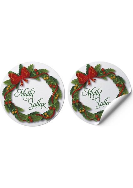 Mutlu Yıllar Kuşe Sticker 4 x 4 cm 35 Adet