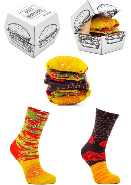 Hamburger Desenli Unisex Renkli Çorap 2 Çift