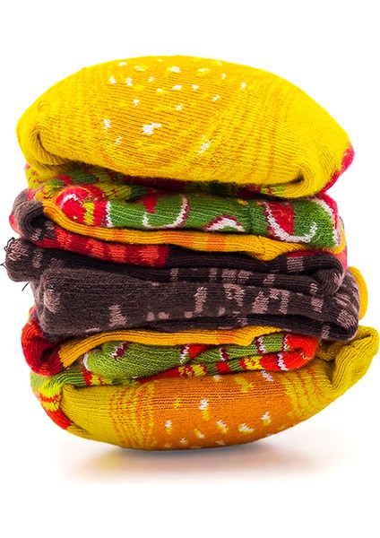 Hamburger Desenli Unisex Renkli Çorap 2 Çift