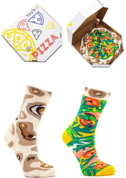 Pizza Italian Desenli Renkli Unisex Çorap 4 Çift