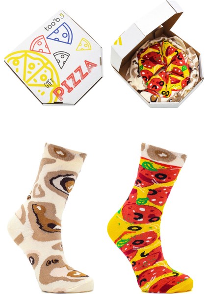 Pizza Pepperoni Desenli Renkli Unisex Çorap 4 Çift