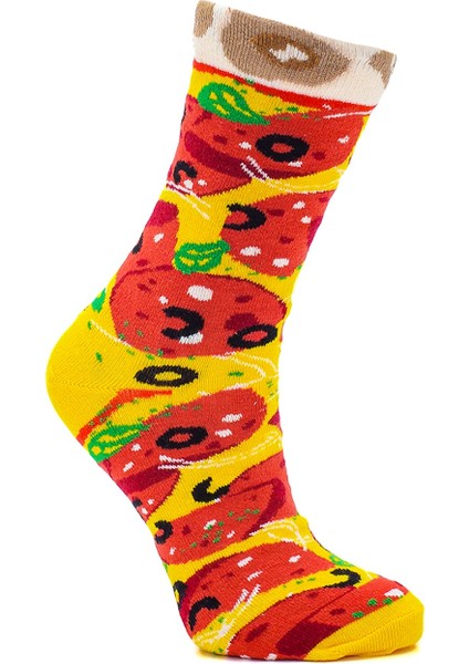 Pizza Pepperoni Desenli Renkli Unisex Çorap 4 Çift fırsatları
