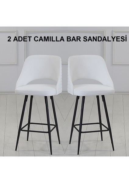 2 Adet Camilla Ada Mutfak ve Bar Sandalyesi - Bar Taburesi - Suni Deri - Metal Siyah Ayak fırsatları
