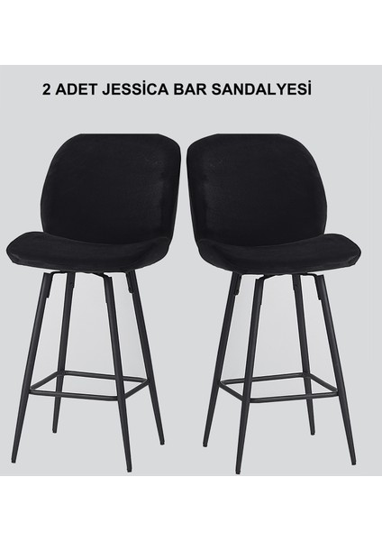 2 Adet Jessıca Ada Mutfak ve Bar Sandalyesi - Bar Taburesi - Silinebilir Babyface Kumaş - Metal Ayak