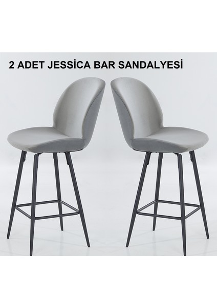 2 Adet Jessıca Ada Mutfak ve Bar Sandalyesi - Bar Taburesi - Silinebilir Babyface Kumaş - Metal Ayak