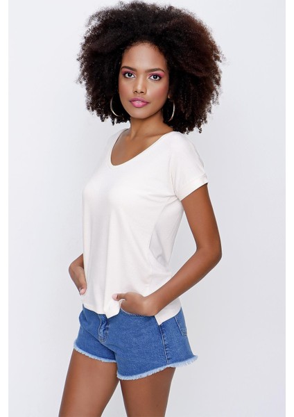 Tena Moda Kadın Füme V Yaka Ön Kısa Arka Uzun Basic Tişört modelleri