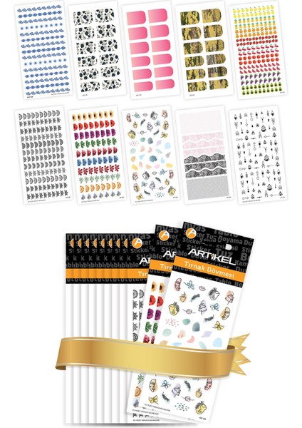 10'lu Tırnak Dövmesi Seti -2, Tırnak Sticker Seti, Nail Art, Tattoo ART-580