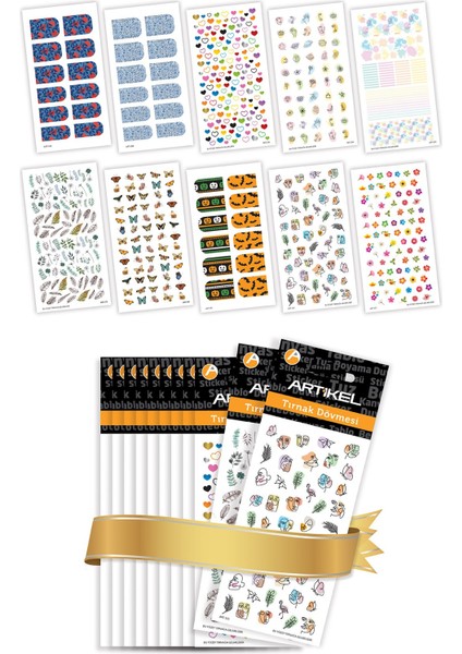 10'lu Tırnak Dövmesi Seti -5, Tırnak Sticker Seti, Nail Art, Tattoo ART-583