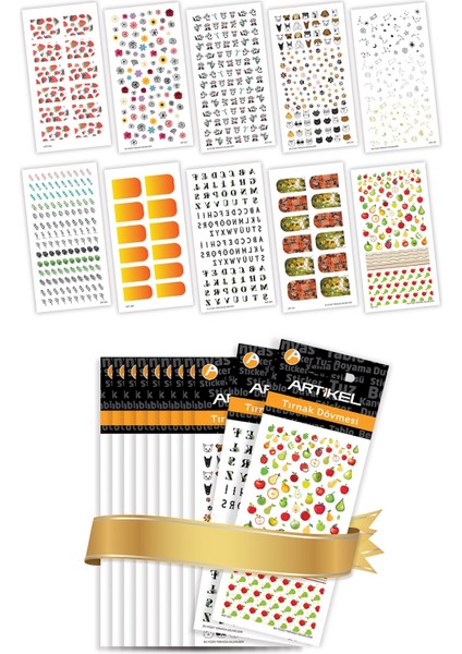 10'lu Tırnak Dövmesi Seti -6, Tırnak Sticker Seti, Nail Art, Tattoo ART-584