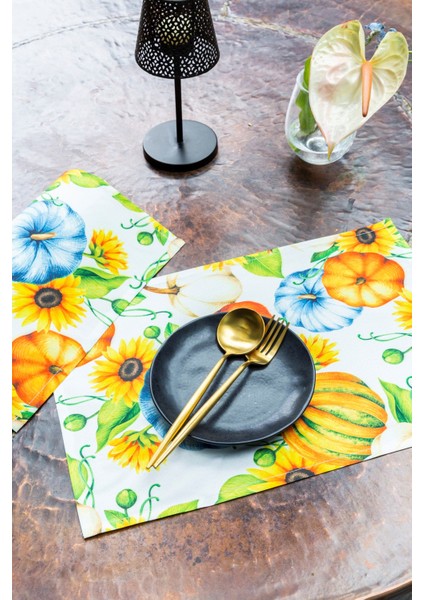 Arma Hause 2 Adet White Sun Flower Duck Kumaş Amerikan Servis Takımı 30 x 45 cm