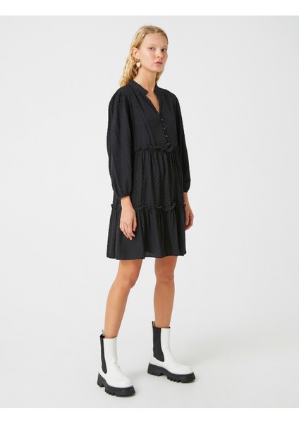 Balon Kollu Elbise Fırfırlı Dokulu modelleri