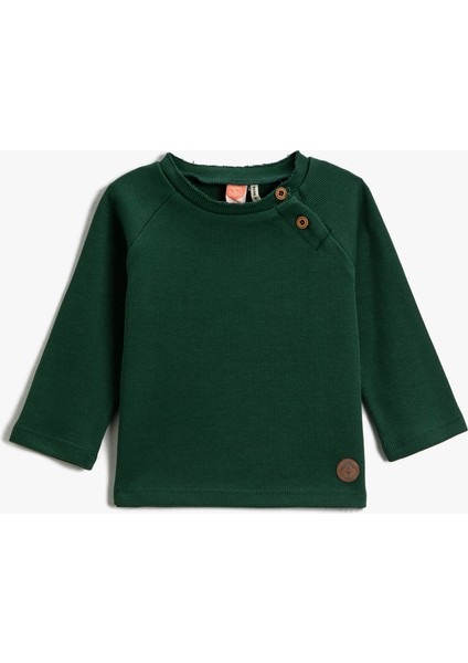Basic Ribanalı Düğme Detaylı Sweatshirt Pamuklu