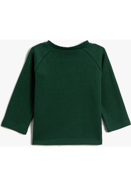 Basic Ribanalı Düğme Detaylı Sweatshirt Pamuklu