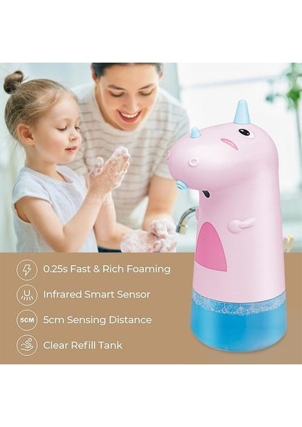 250 ml Taşınabilir Sevimli Dinozor Otomatik Sabunluk Çocuk Banyo Aksesuarları Dokunmadan Indüksiyon Köpük Kabarcık Eller İçin | Taşınabilir Sabunluk (Pembe) (Yurt Dışından)