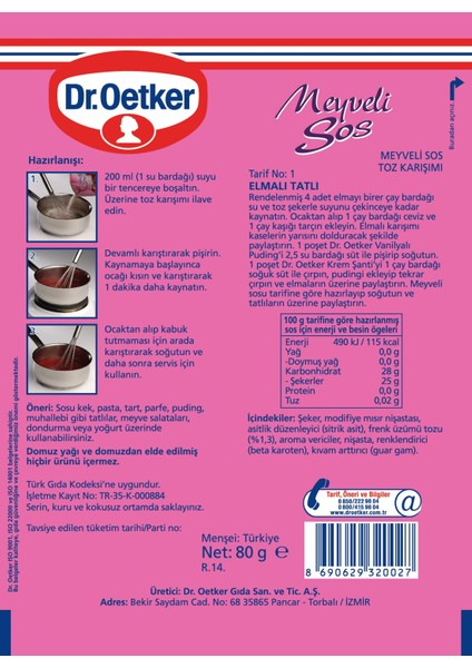 Dr.Oetker Meyveli Sos 80 gr