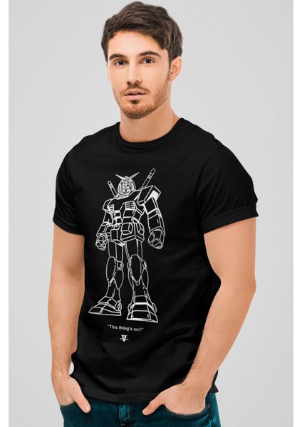 Robotic Siyah Kısa Kollu Ön ve Arka Baskılı Erkek T-Shirt