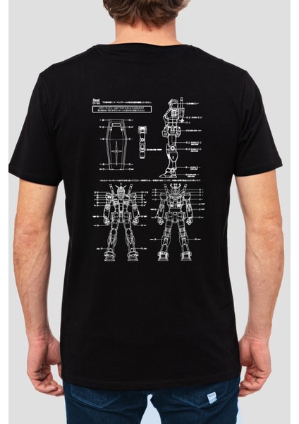 Robotic Siyah Kısa Kollu Ön ve Arka Baskılı Erkek T-Shirt