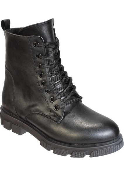 Yazkış Kadın Siyah Cilt 15CM Boy Uzunluğu Bağcıklı Fermuarlı Termo Taban Postal Bot