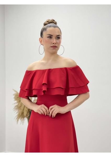 Volanlı Elbise - Kırmızı modelleri