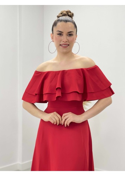 Volanlı Elbise - Kırmızı fırsatları