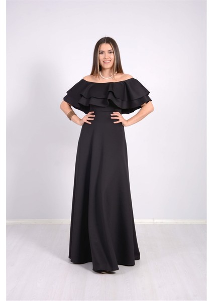 Volanlı Elbise - Siyah