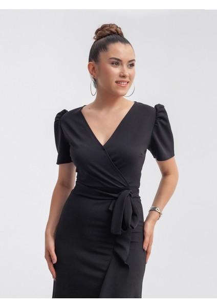 Crep Kumaş Midi Elbise - Siyah modelleri