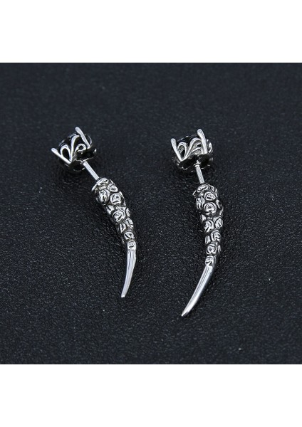 Vintage Uzun Spike Gotik Çivi Zirkon Taşlı Motorcu 316L Erkek Çelik Küpe