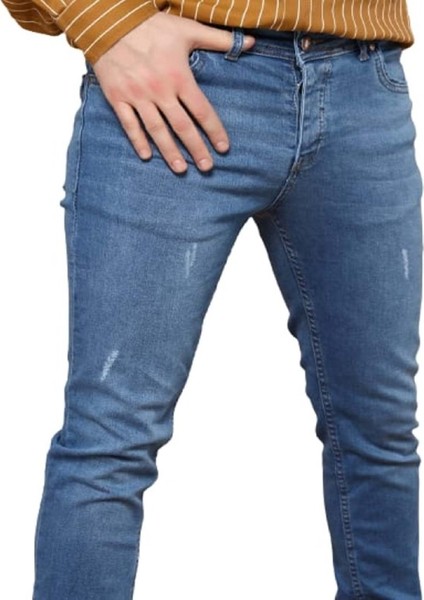 Erkek Denim Slim Likralı Lazer Tırnaklı Kot Pantolon Tom S 473-904 - Mavi - 38