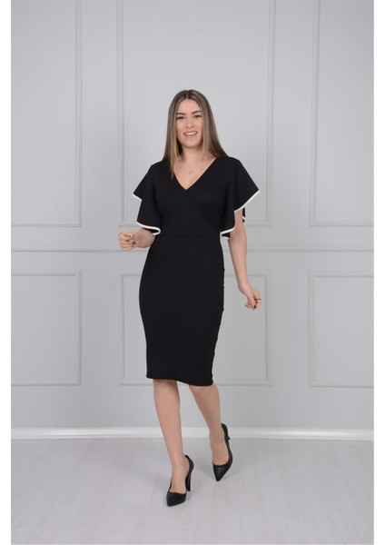 Crep Kumaş Volanlı Elbise - Siyah