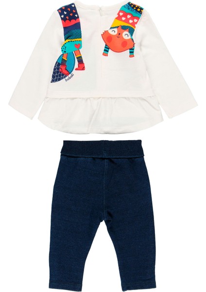 Kız Bebek Sweatshirt Pantolon Set Beyaz