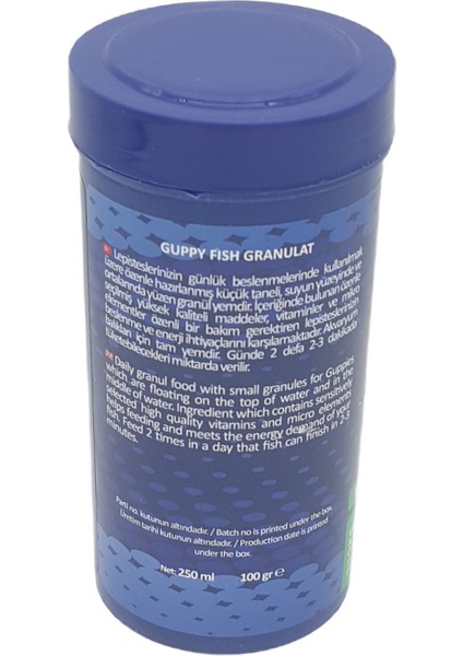 Guppy Fish Granulat Lepistes Balık Yemi 250 ml