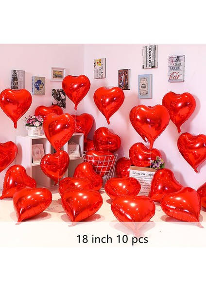 18 Inç Kırmızı Kalp Balon Aşk Kırmızı Kalp Şeklinde Balon Düğün Nişan Sevgililer Günü Için 10LU